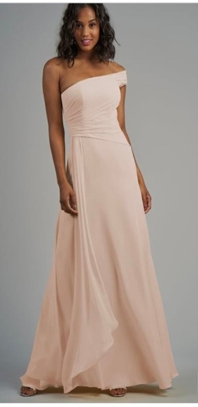 B2 Jasmine Poly Chiffon Long Bridesmaid Dress One-Shoulder Neckline size 14 n